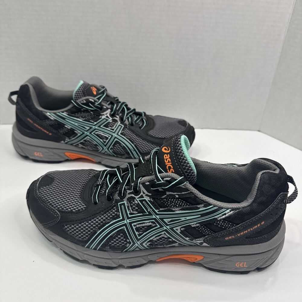 ASICS Gel Venture 6 Women’s 9 Black Teal Orange Trail Shoes T7G6Q